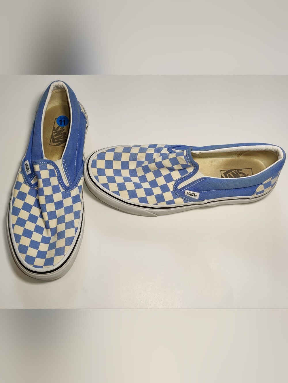 Vans Classic Slip-On Blue Checkerboard Canvas Skate Sneakers Men 9.5 | Women 11